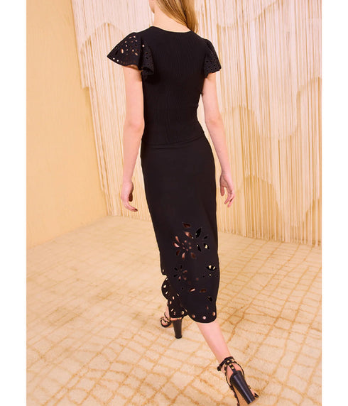 Edith Knit Ruffle Sleeve Top - Noir